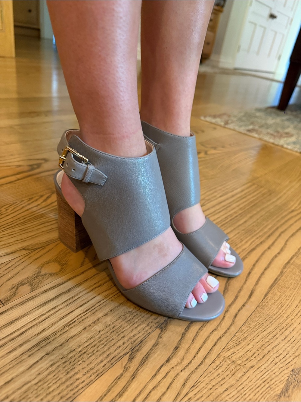 Cole Haan Gray Wide-Strap Open-Toe Slingback Sandals